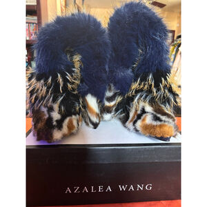 Women's AZALEA WANG Navy Multi-color Faux Fur Ankle Boots Size 8.5